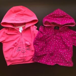 2 Baby Girls 6 Month zip up Jackets Pink fleece